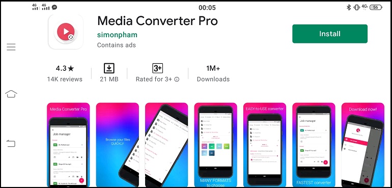 Giao diện Media Converter Pro trên CHPlay